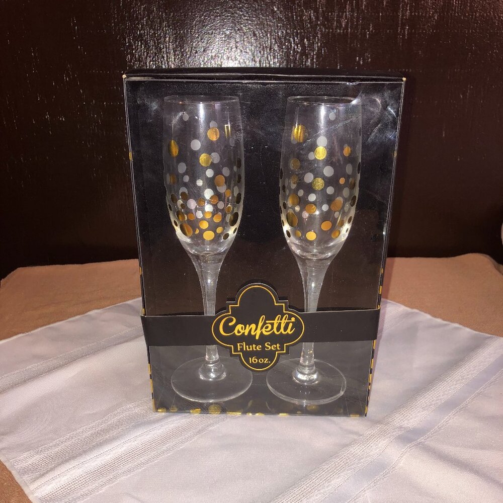 Confetti Champagne Flute Glasses 16oz, Set of 2